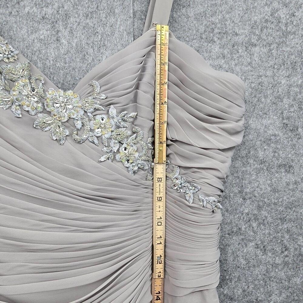 Caterina Collection Womens Grey Beaded Ruched Tiered Ruffle Formal Dress Size 12 - Picture 7 of 15